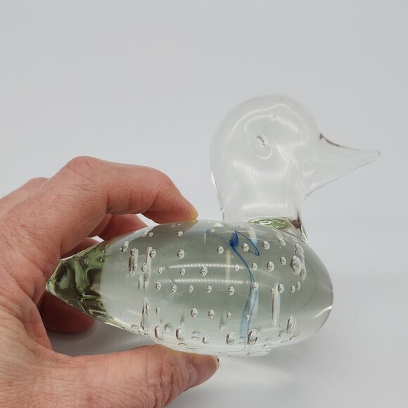 Duck Swimming Art Glass Paperweight with Controlled Bubbles Clear Glass - Picture 13 of 13